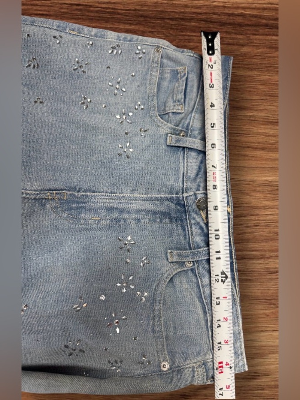 Old Navy High-Waisted O.G. Loose Rhinestone-Embellished Jeans in a light wash - Picture 3 of 9